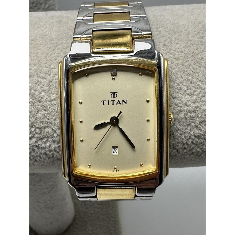 Titan 1955BAA‎ K157 Mens Tank Watch New Battery 27MM 7.5"